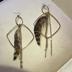 One of a Kind Statement Geometric Feather Earrings